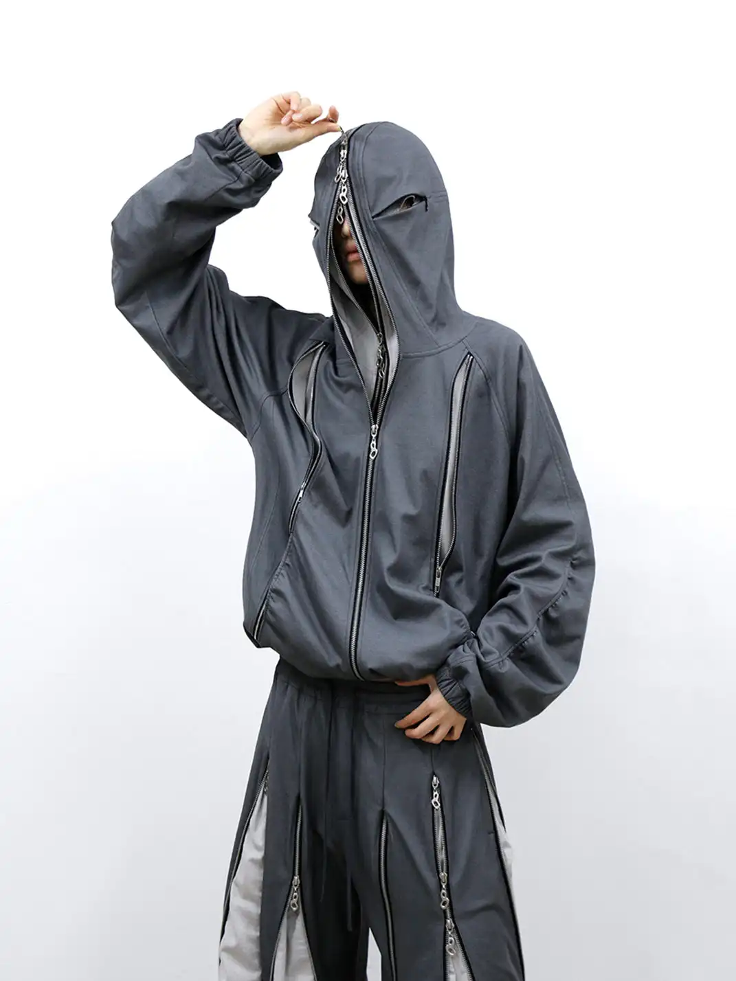 RELABEL | Multi-Zipper Double-Layer Cut Hoodie