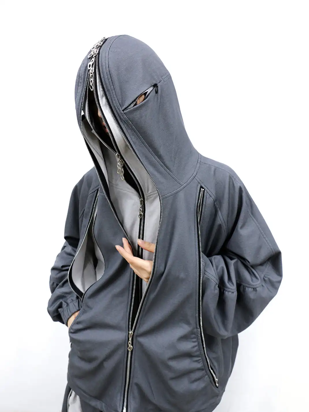 RELABEL | Multi-Zipper Double-Layer Cut Hoodie