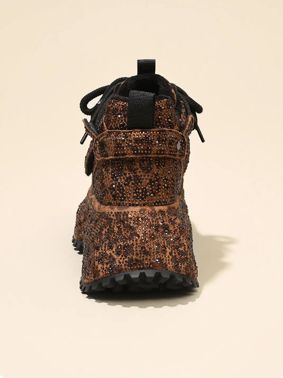 GRACE PANDA | Rhinestone Platform Sneakers-Brown