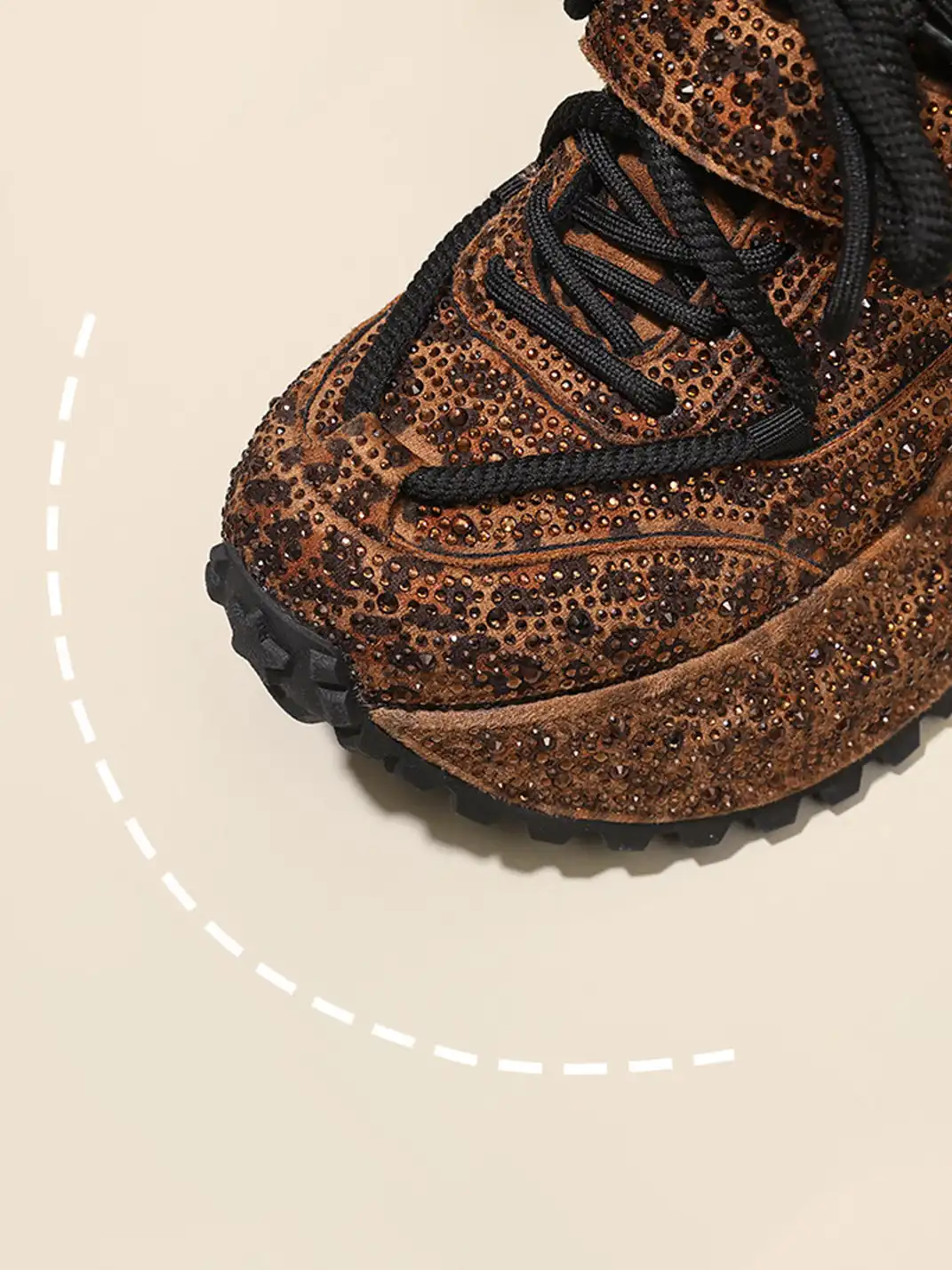 GRACE PANDA | Rhinestone Platform Sneakers-Brown