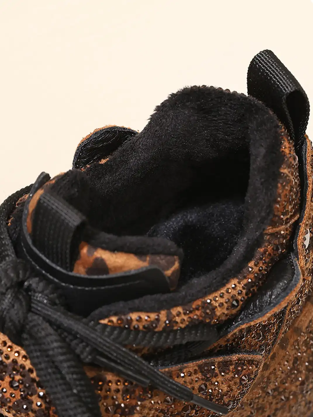 GRACE PANDA | Rhinestone Platform Sneakers-Brown