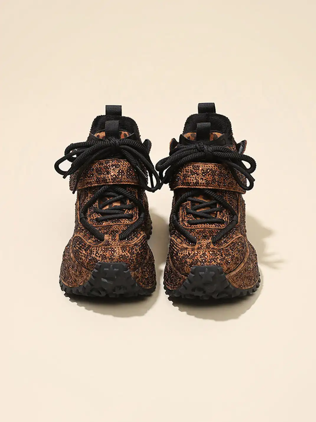 GRACE PANDA | Rhinestone Platform Sneakers-Brown
