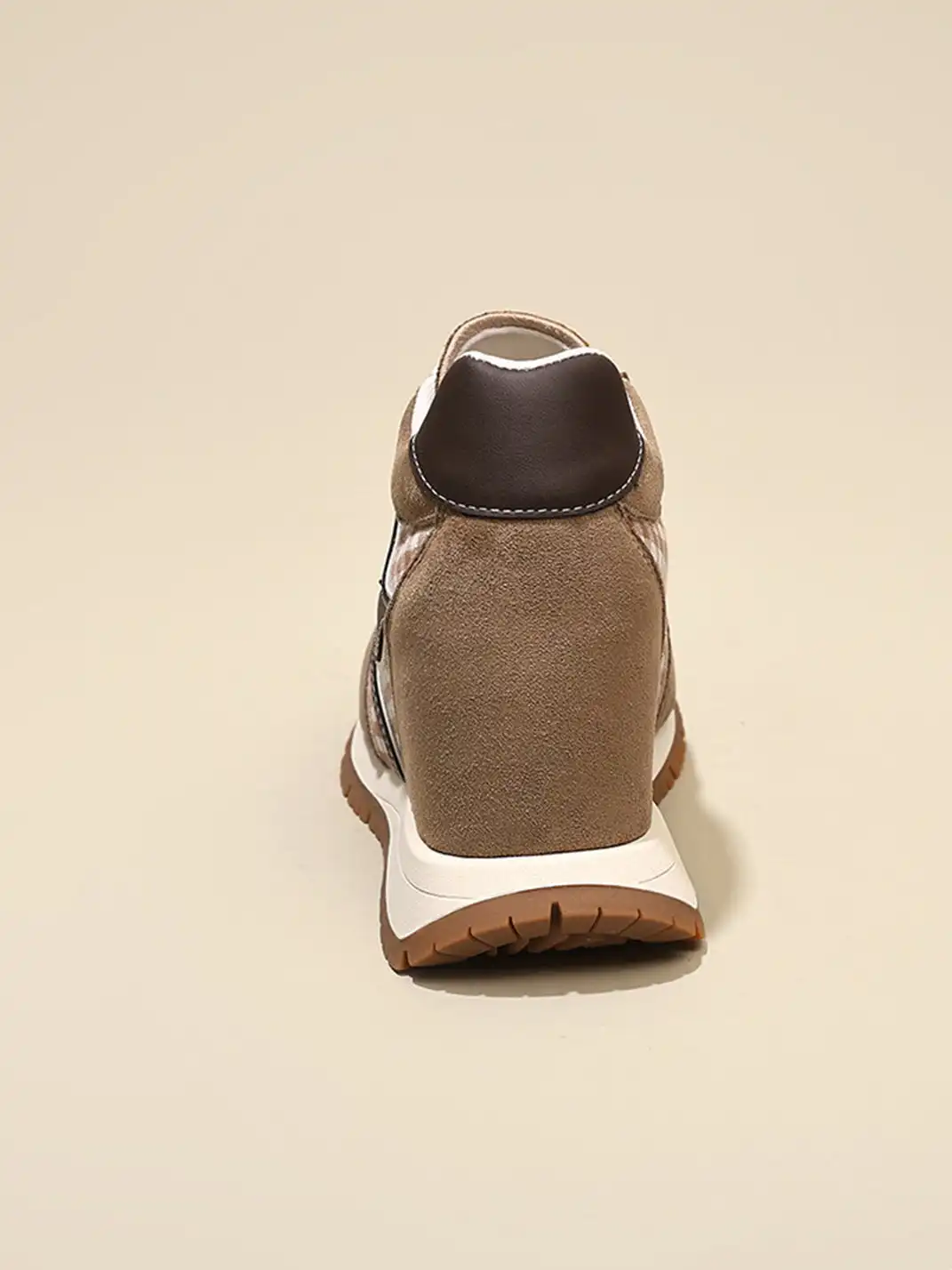 GRACE PANDA | Gingham Print Hidden Wedge Sneakers-Khaki