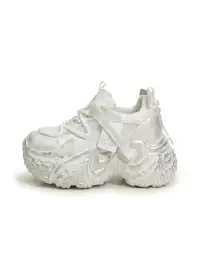 GRACE PANDA | Distressed Platform Dad Shoes-White