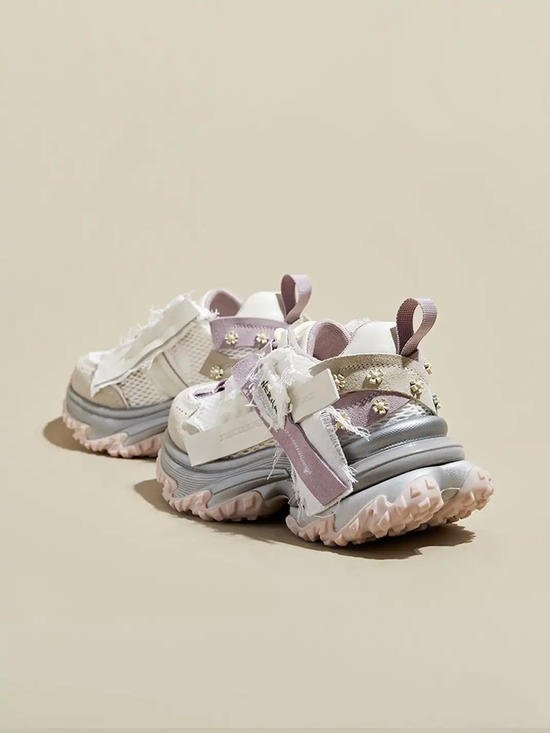GRACE PANDA | Patchwork Soft-Soled Mesh Platform Sneakers-Pink