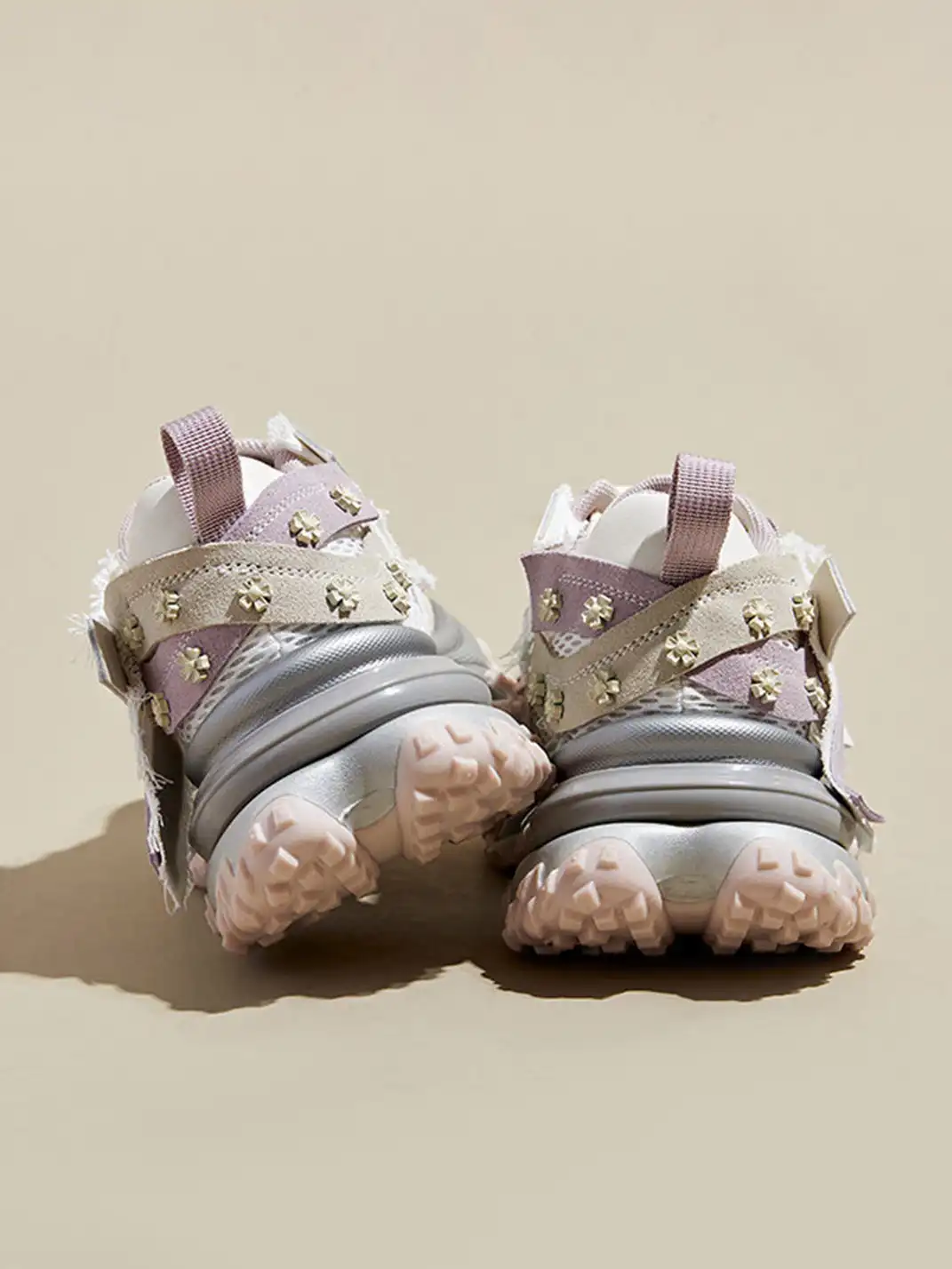 GRACE PANDA | Patchwork Soft-Soled Mesh Platform Sneakers-Pink
