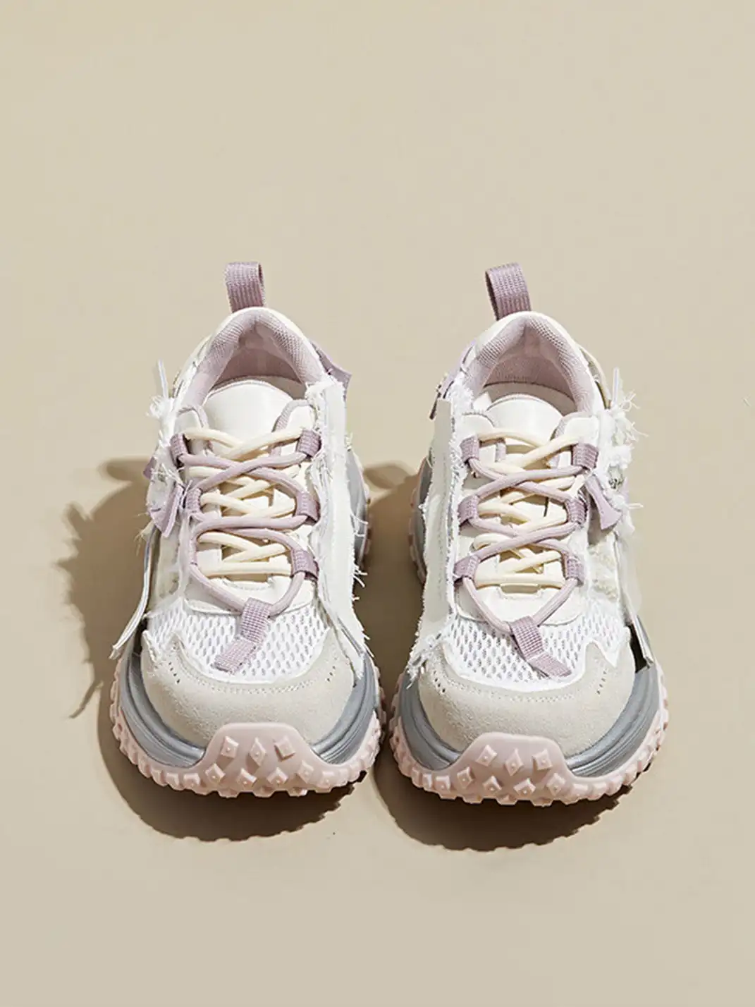 GRACE PANDA | Patchwork Soft-Soled Mesh Platform Sneakers-Pink