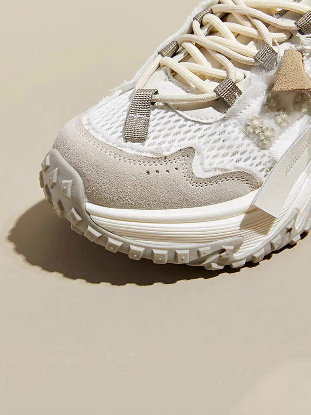 GRACE PANDA | Patchwork Soft-Soled Mesh Platform Sneakers-Khaki