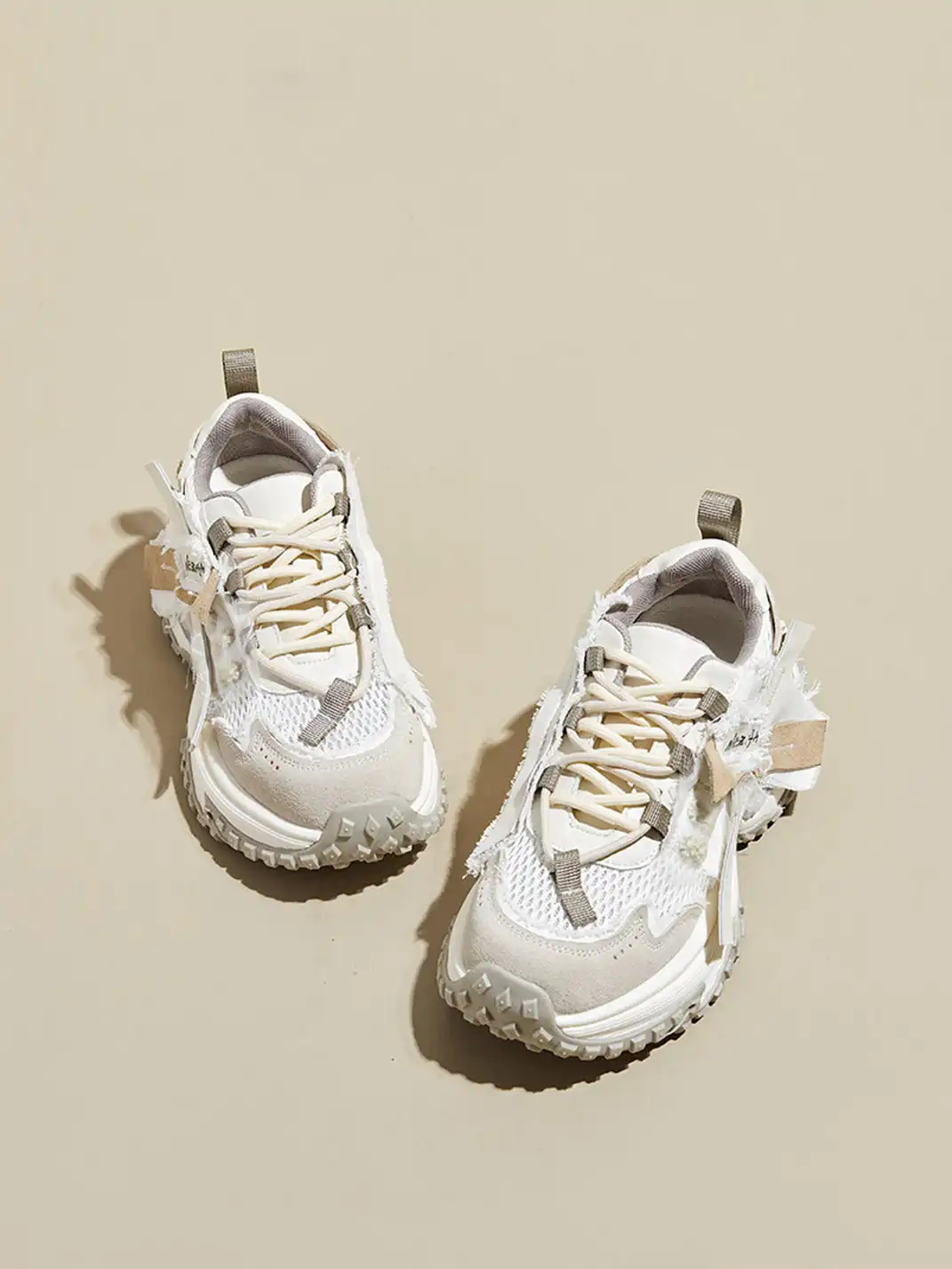GRACE PANDA | Patchwork Soft-Soled Mesh Platform Sneakers-Khaki