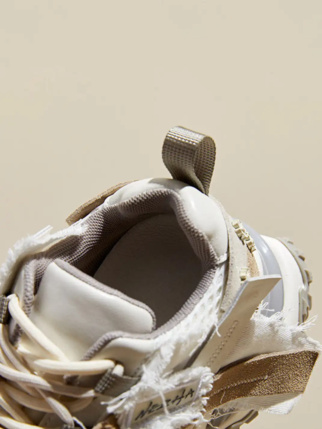 GRACE PANDA | Patchwork Soft-Soled Mesh Platform Sneakers-Khaki