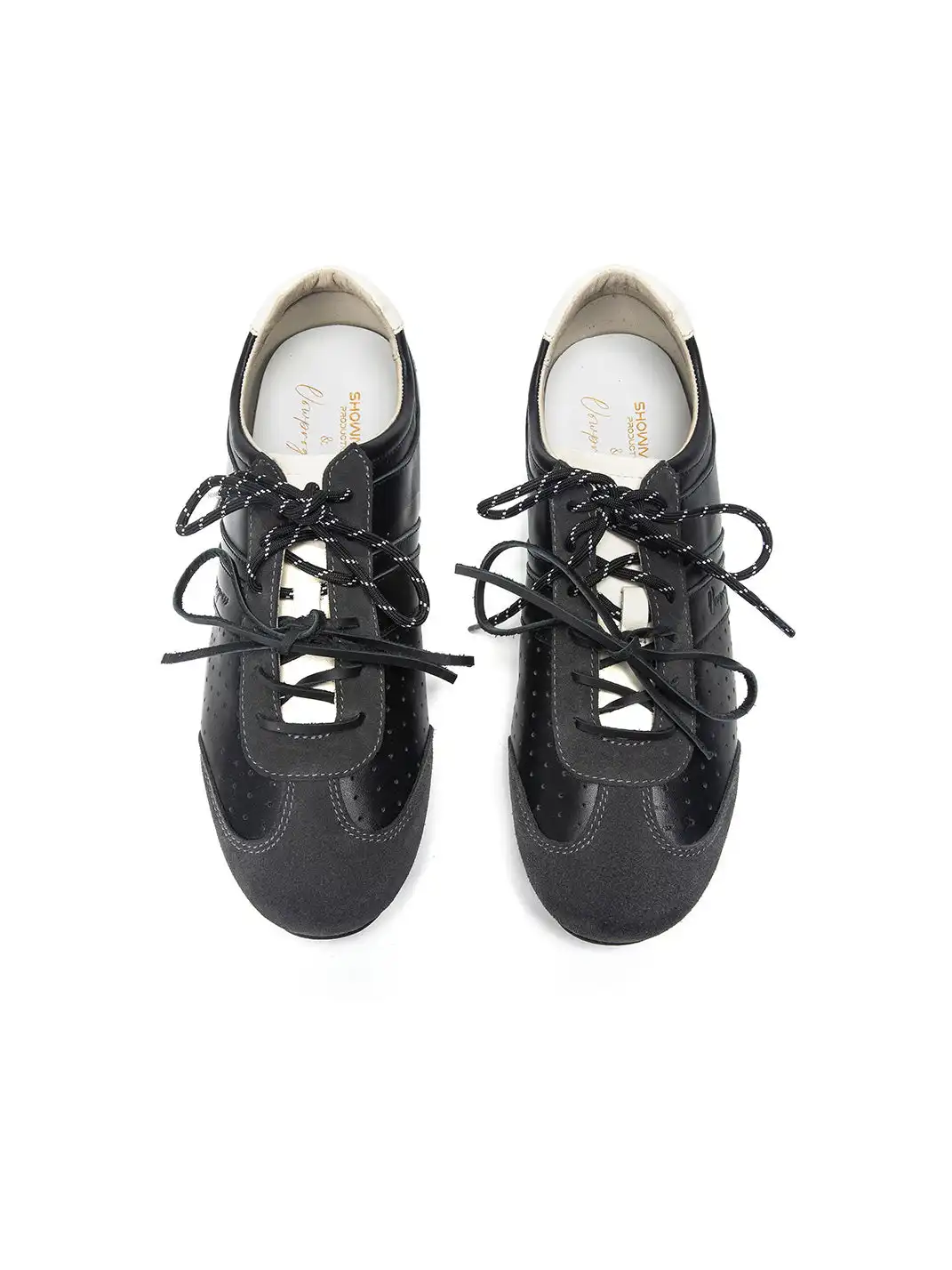VOWPROGRESS | High-Gloss Suede Calfskin German Training Shoes-Black