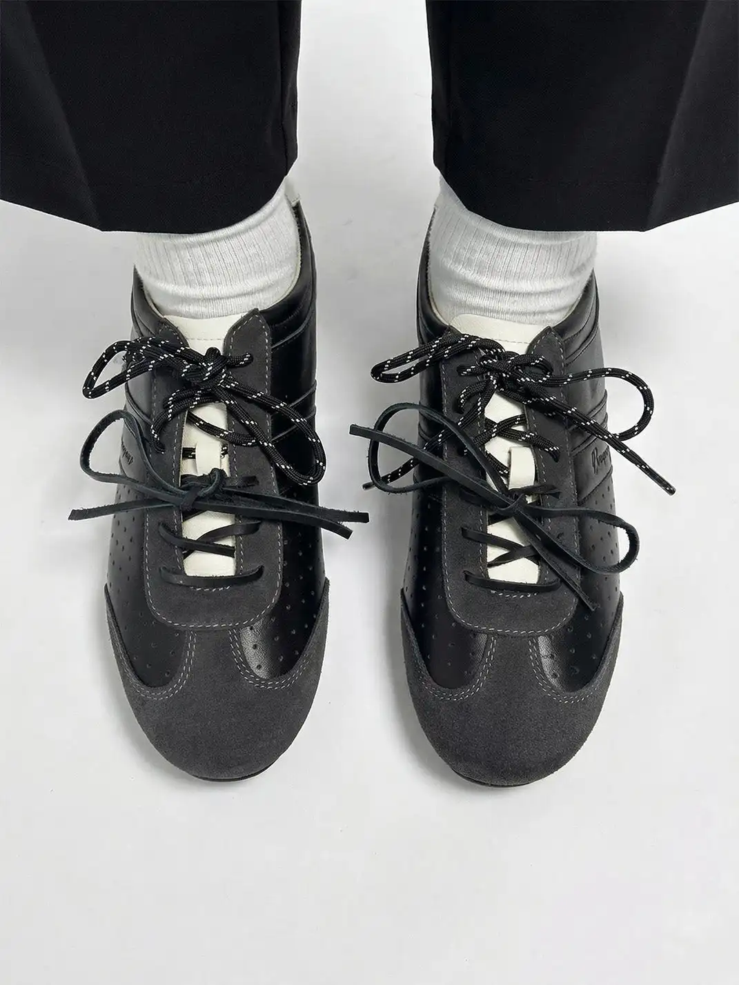 VOWPROGRESS | High-Gloss Suede Calfskin German Training Shoes-Black