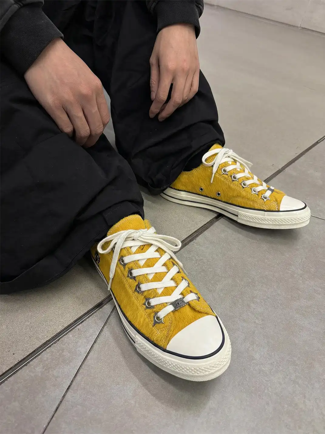 VOWPROGRESS | Bullet-Pierced Horsehair Fur Vulcanized Plate Shoes-Yellow