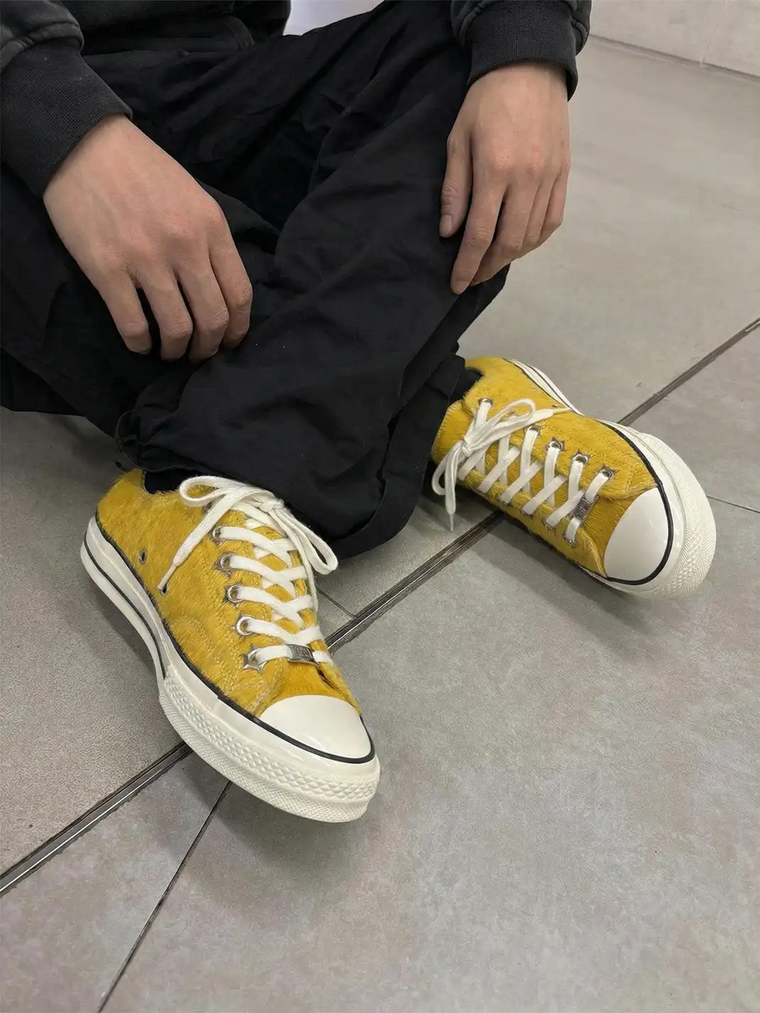 VOWPROGRESS | Bullet-Pierced Horsehair Fur Vulcanized Plate Shoes-Yellow