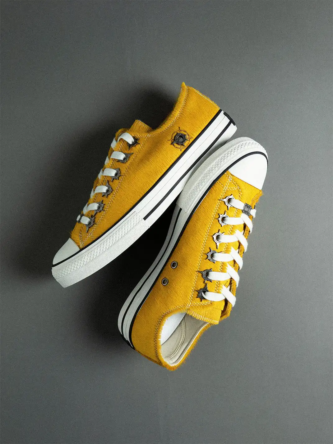VOWPROGRESS | Bullet-Pierced Horsehair Fur Vulcanized Plate Shoes-Yellow