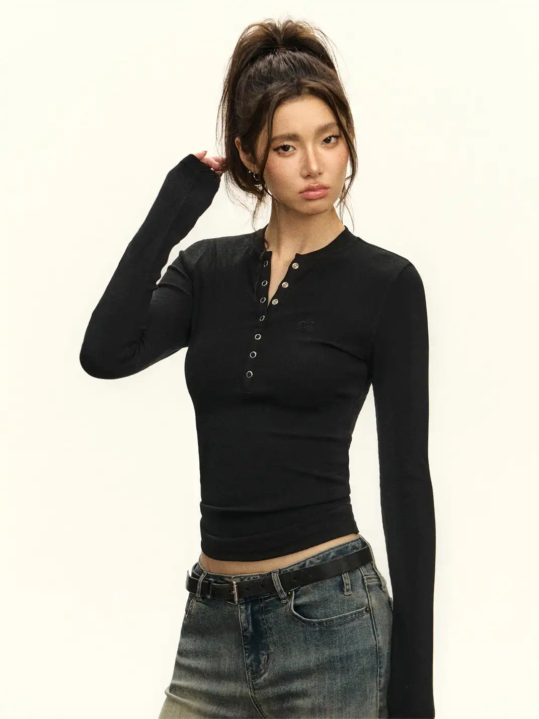 ARISEISM | Henley Collar Slim-Fit Tee
