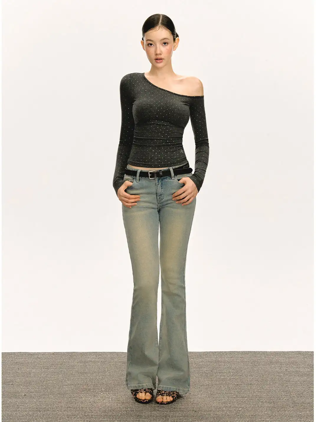 ARISEISM | Rhinestone-Studded Off-Shoulder Tee