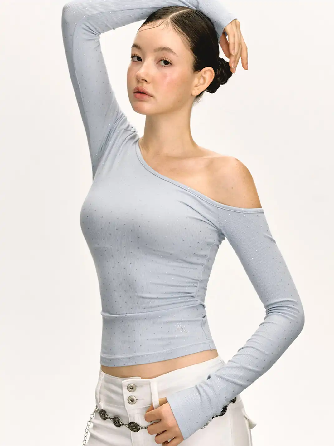 ARISEISM | Rhinestone-Studded Off-Shoulder Tee