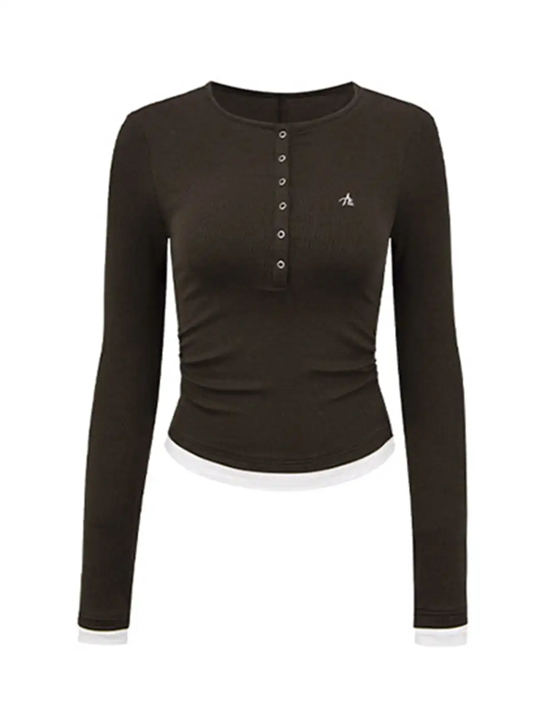 ARISEISM | Henley Collar Knitted Faux Two-Piece Long-Sleeved Top