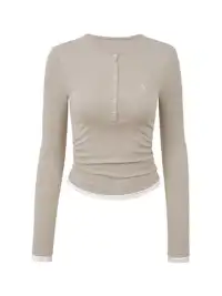 ARISEISM | Henley Collar Knitted Faux Two-Piece Long-Sleeved Top