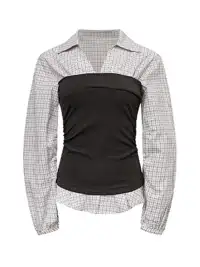 ARISEISM | Plaid Patchwork Faux Two-Piece Long-Sleeved Top