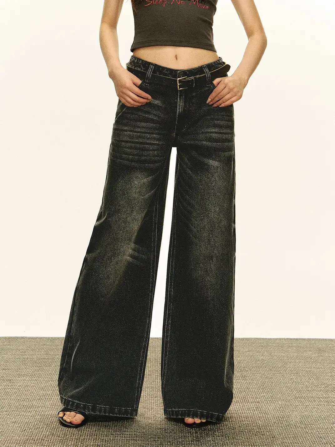 ARISEISM | Retro Washed High-Waisted Wide-Leg Jeans