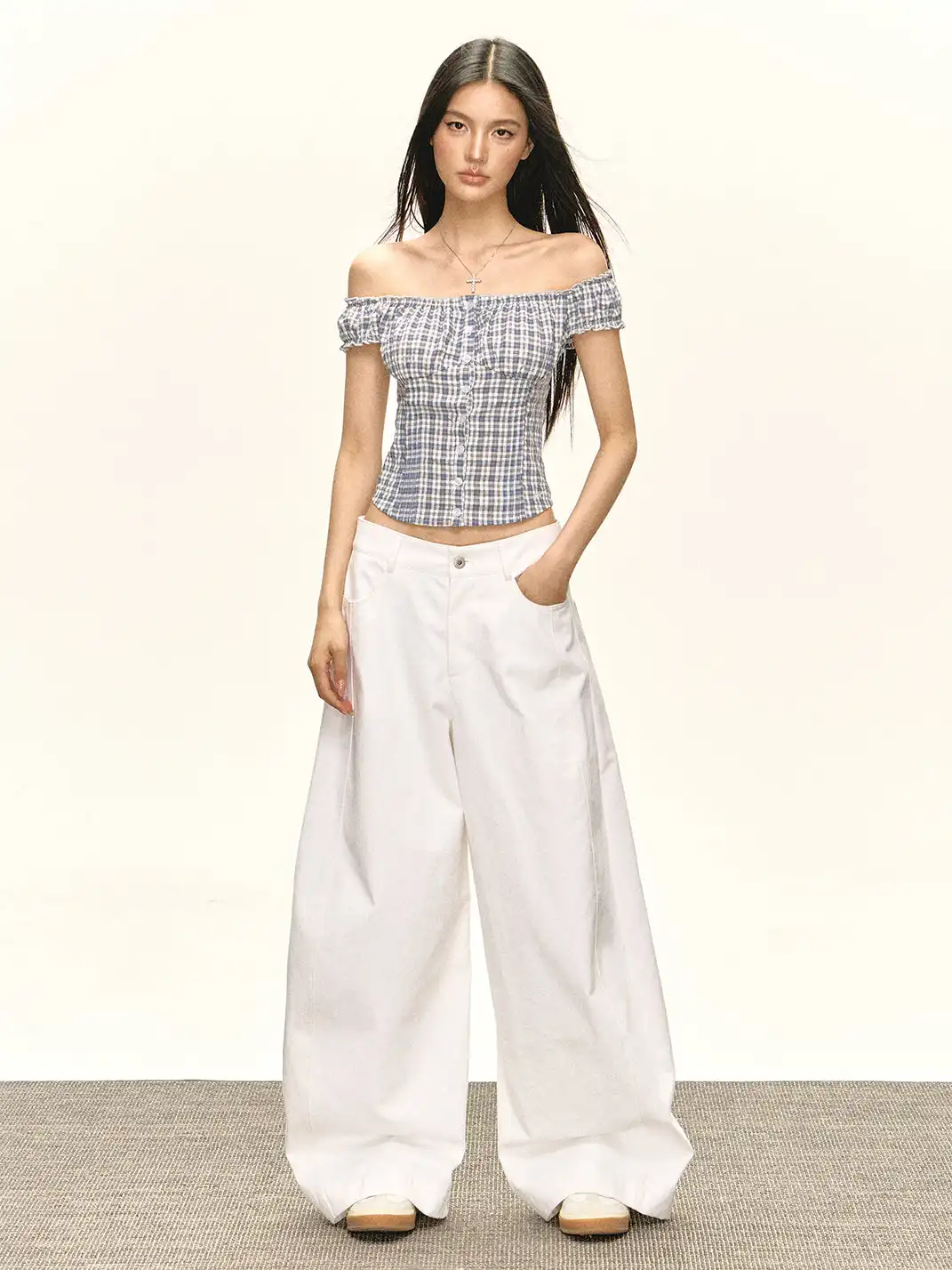 ARISEISM | White Curved Blade Casual Pants