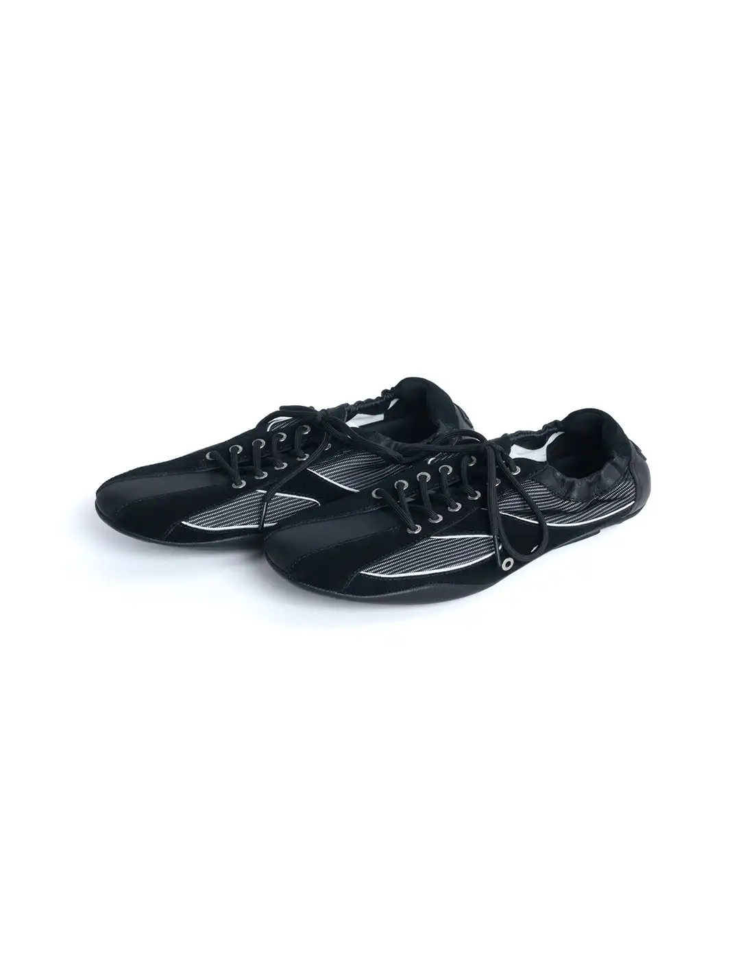 DYZZYMOTIF | Lace-Up Color-Blocked Suede Cowhide Thin-Soled Shoes-Black