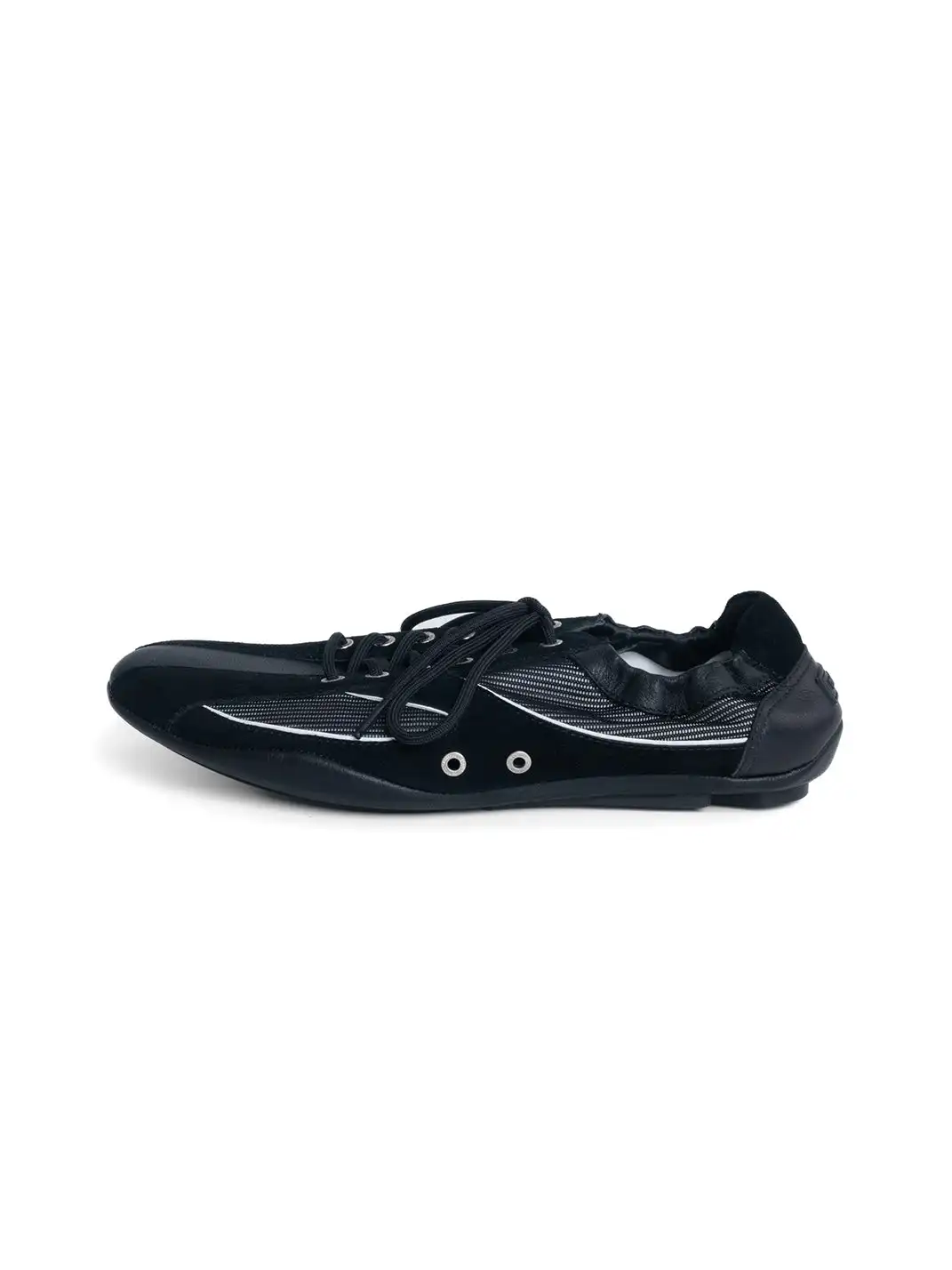DYZZYMOTIF | Lace-Up Color-Blocked Suede Cowhide Thin-Soled Shoes-Black