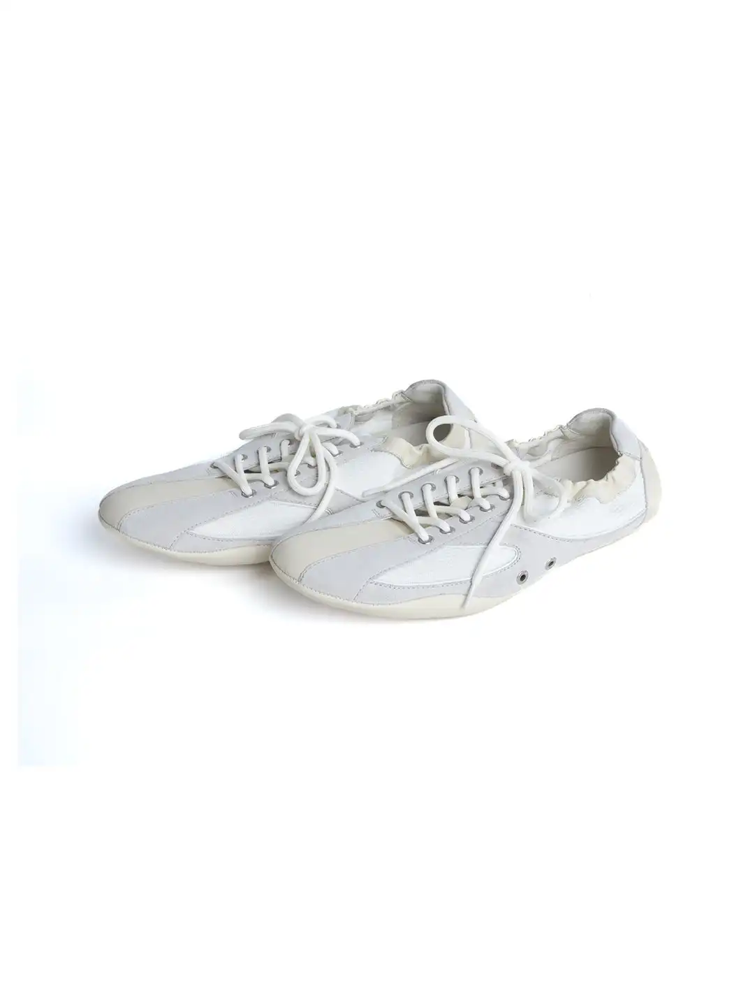 DYZZYMOTIF | Lace-Up Color-Blocked Suede Cowhide Thin-Soled Shoes-White