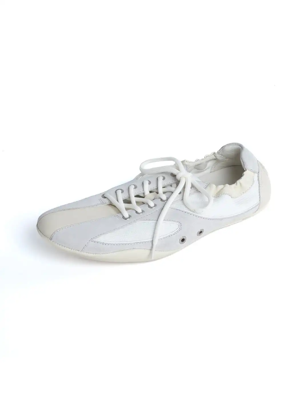 DYZZYMOTIF | Lace-Up Color-Blocked Suede Cowhide Thin-Soled Shoes-White