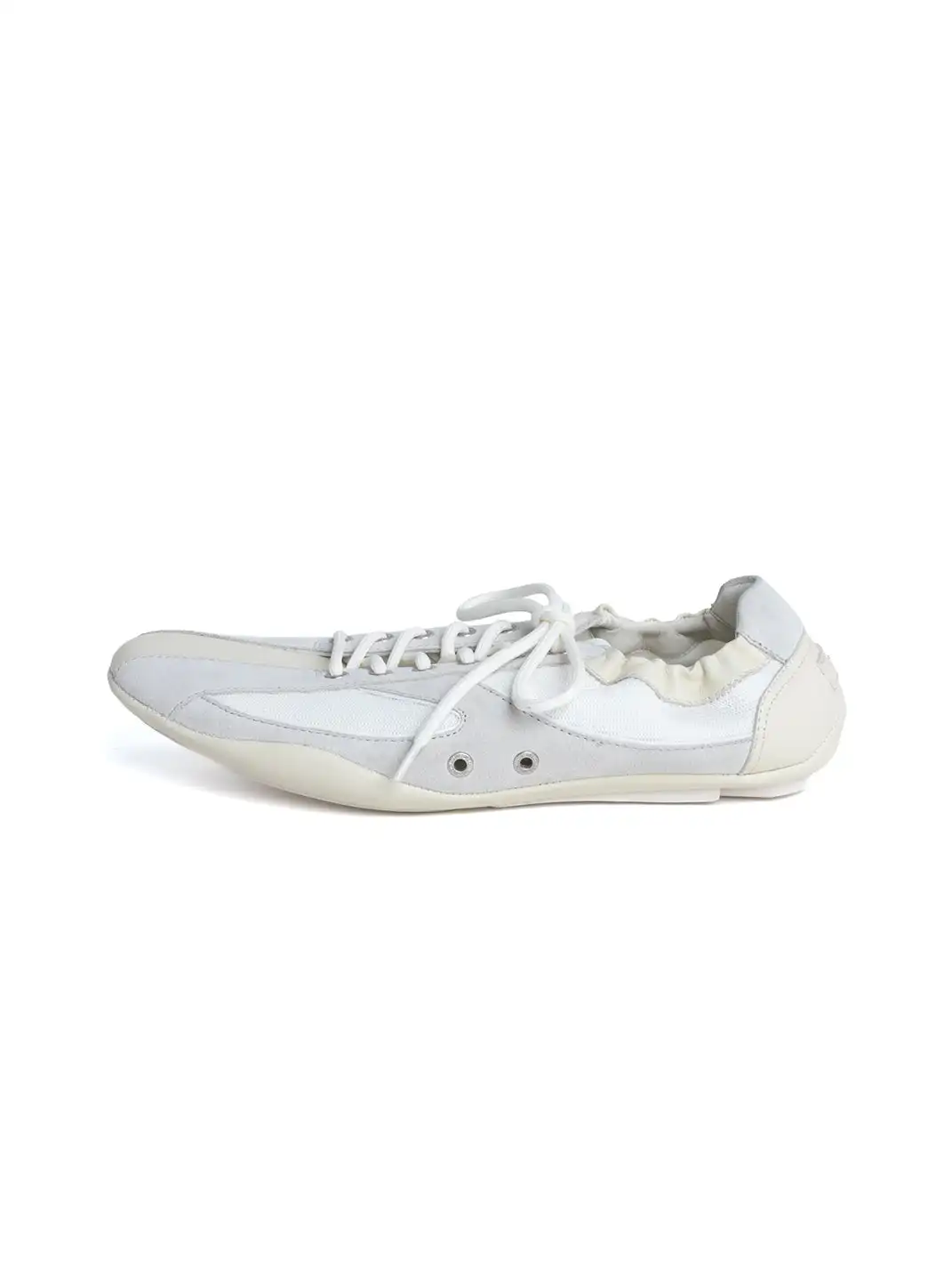 DYZZYMOTIF | Lace-Up Color-Blocked Suede Cowhide Thin-Soled Shoes-White