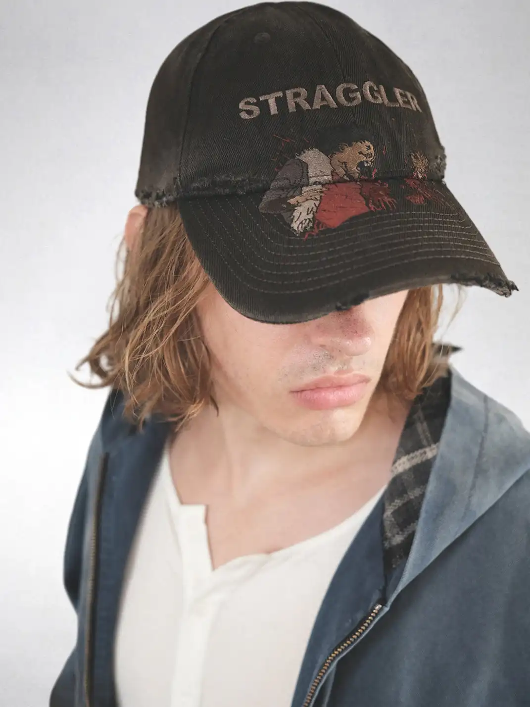 UNKNOWNWORLD | Distressed Mud-Dyed Embroidered Baseball Cap