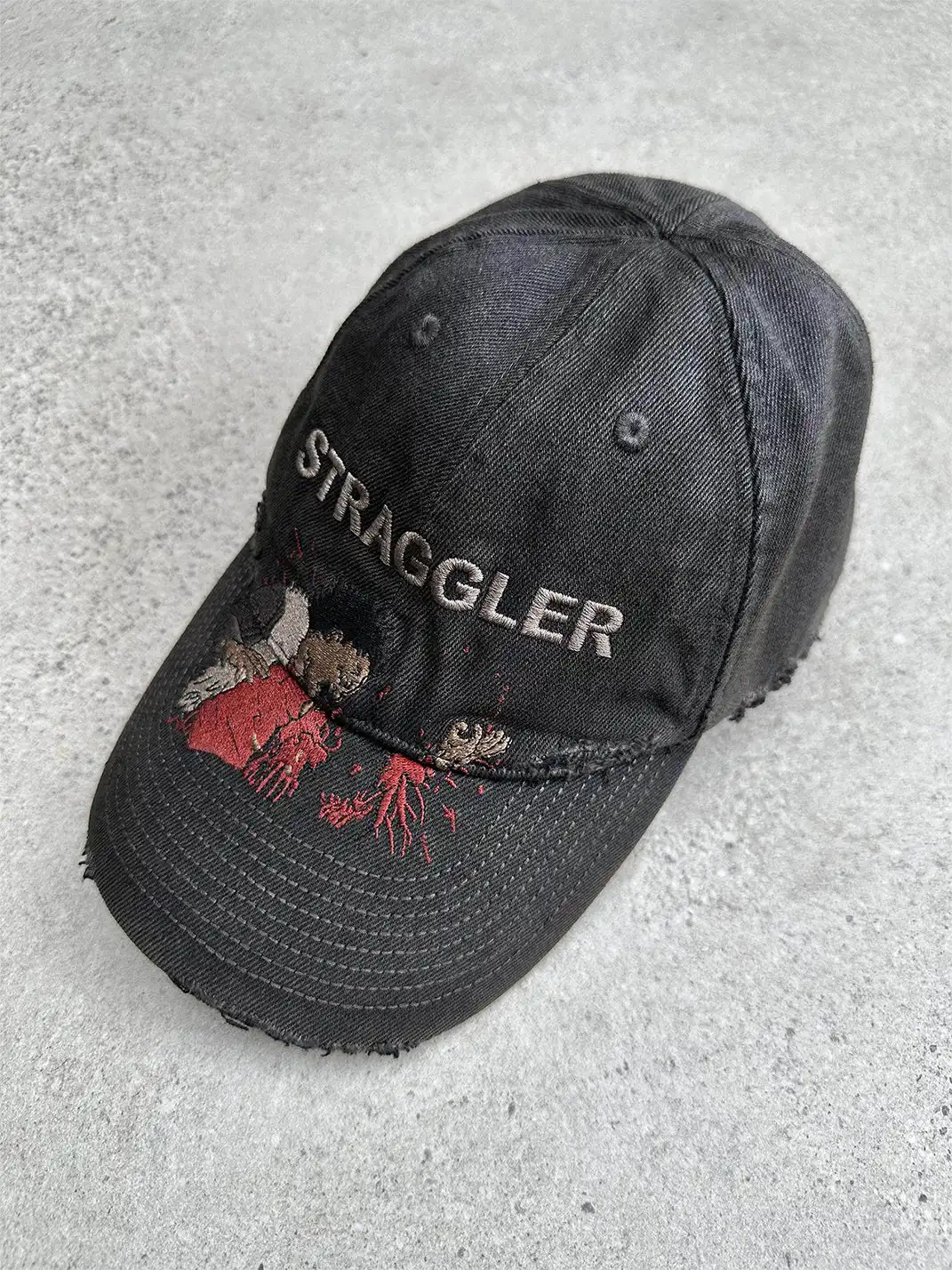 UNKNOWNWORLD | Distressed Mud-Dyed Embroidered Baseball Cap