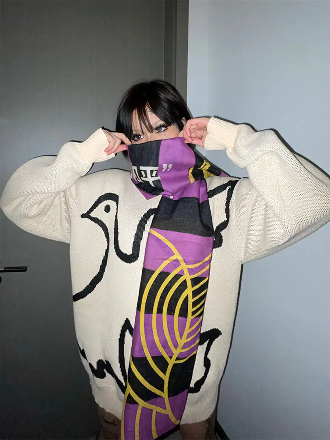 VINKID | Double-Sided Scarf With Peace Dove Slogan