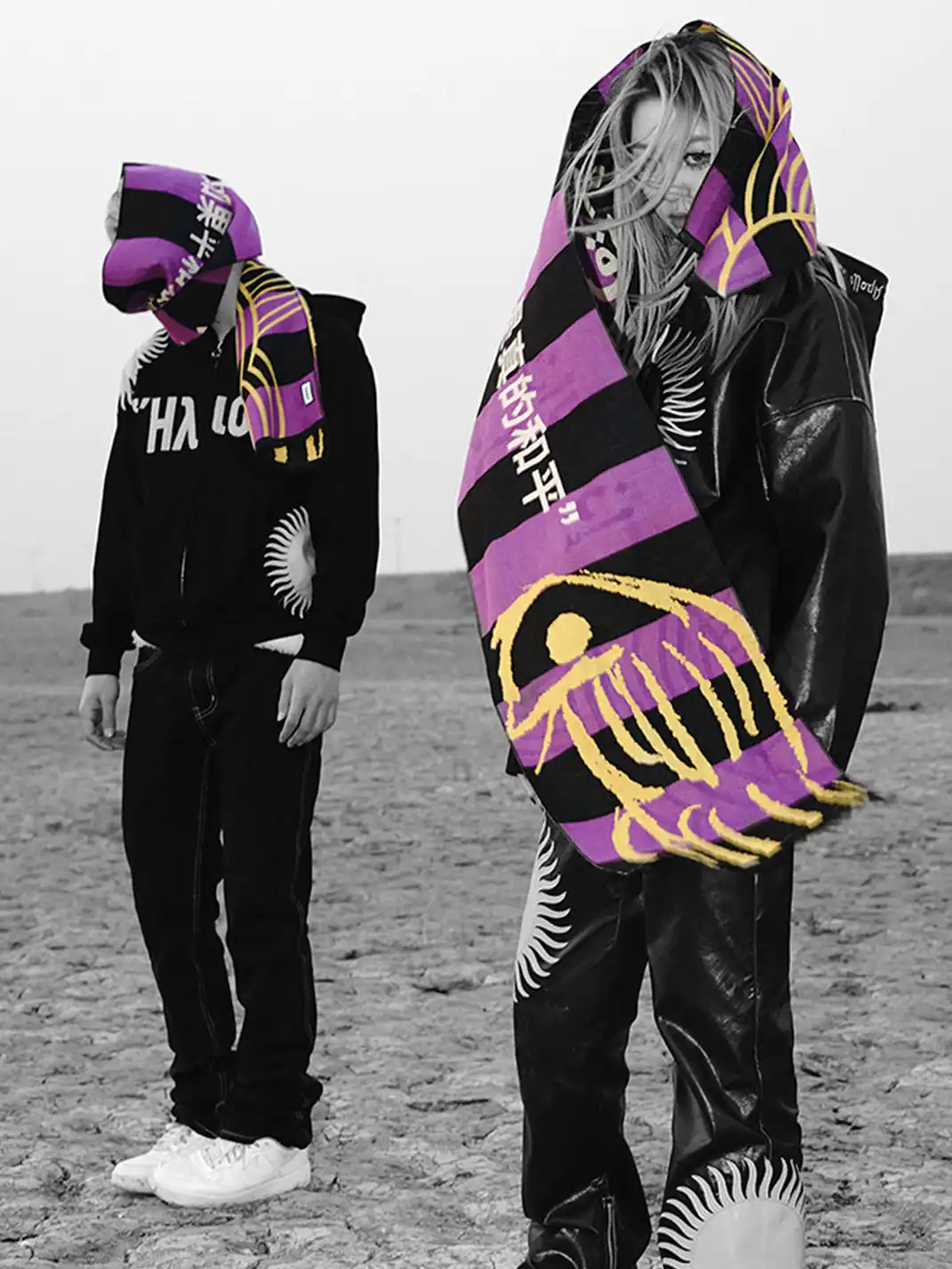 VINKID | Double-Sided Scarf With Peace Dove Slogan