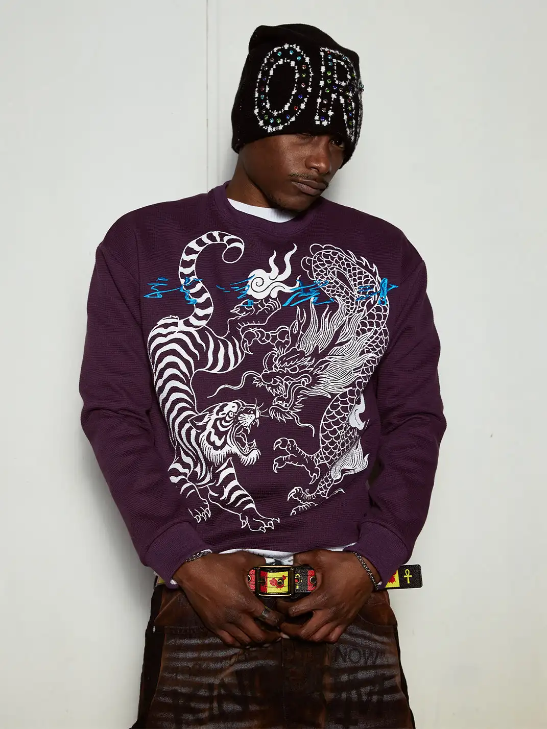 VINKID | "Dragon and Tiger Fight" Waffle Long Sleeve