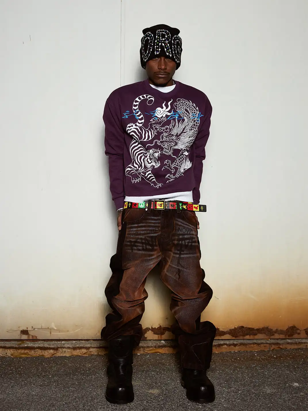 VINKID | "Dragon and Tiger Fight" Waffle Long Sleeve