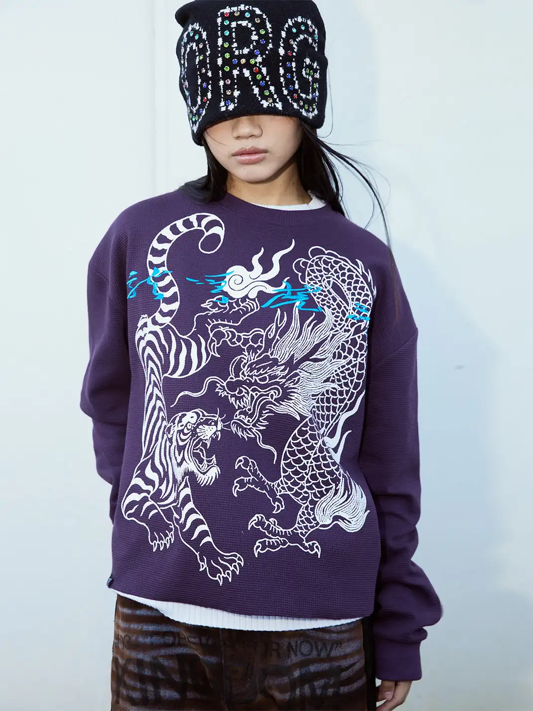 VINKID | "Dragon and Tiger Fight" Waffle Long Sleeve