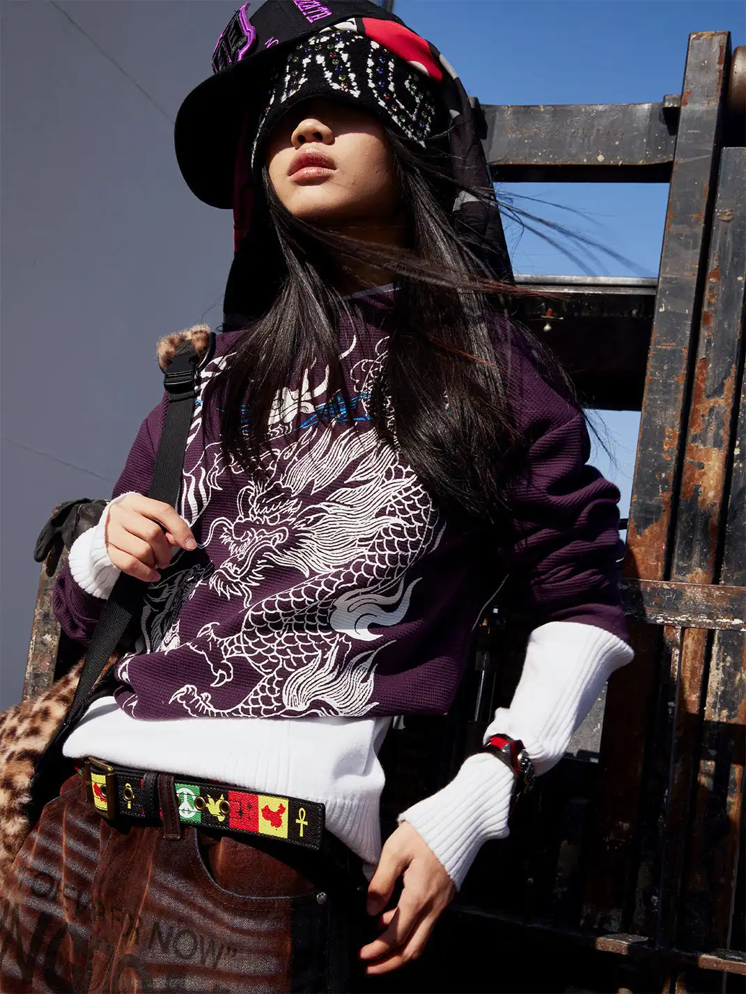 VINKID | "Dragon and Tiger Fight" Waffle Long Sleeve