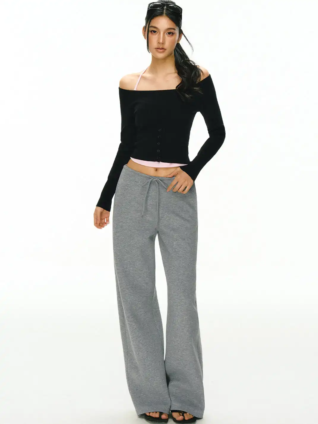 ARISEISM | Drawstring Wide-Leg Curved Sweatpants
