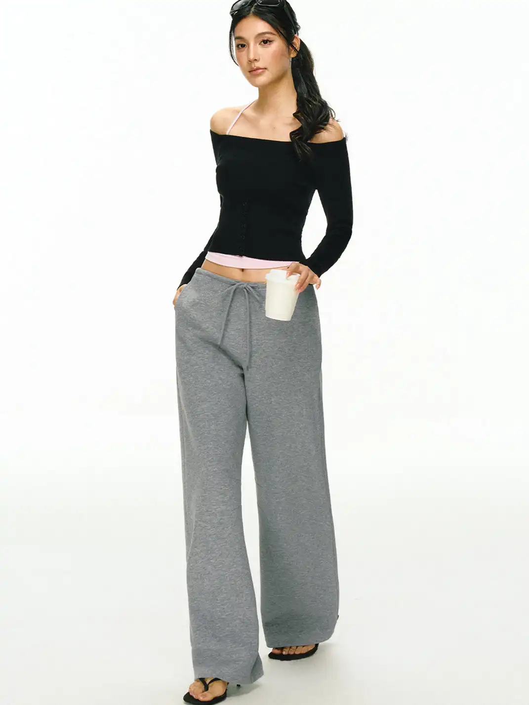 ARISEISM | Drawstring Wide-Leg Curved Sweatpants