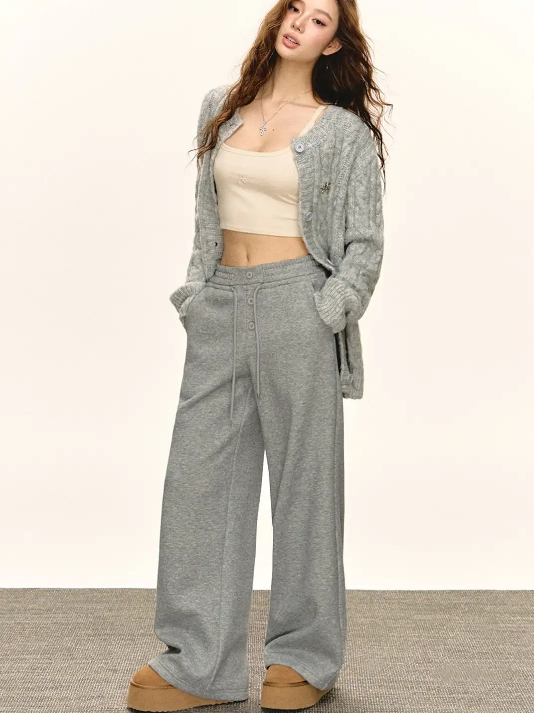 ARISEISM | Three-Button Fleece-Lined Wide-Leg Pants