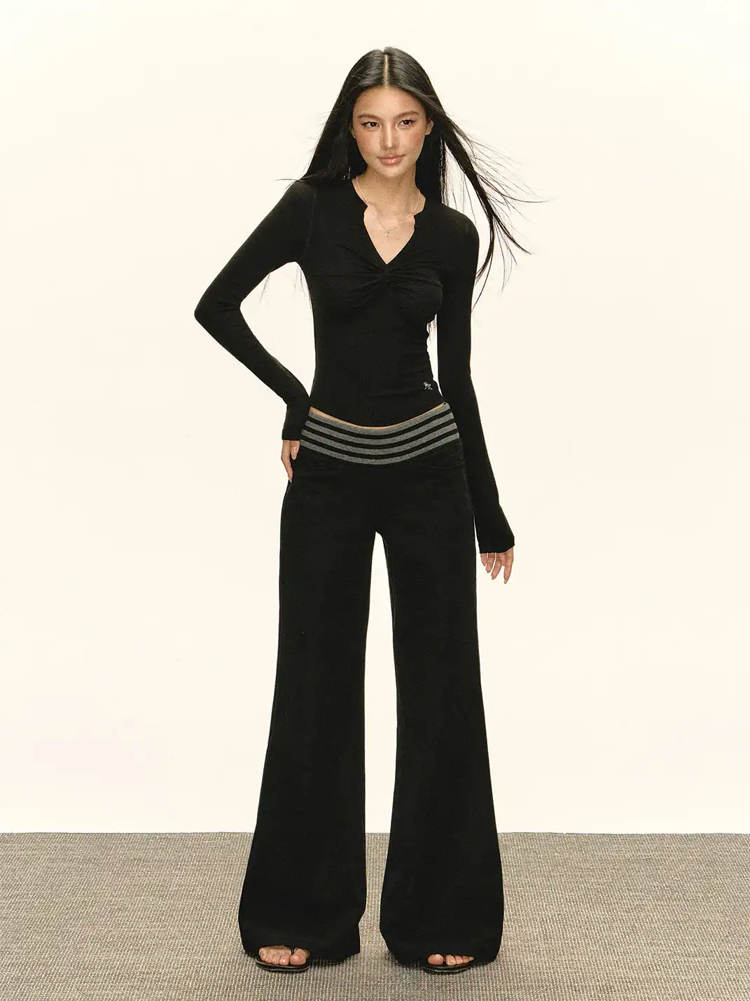 ARISEISM | Striped Waistband Patchwork Trousers