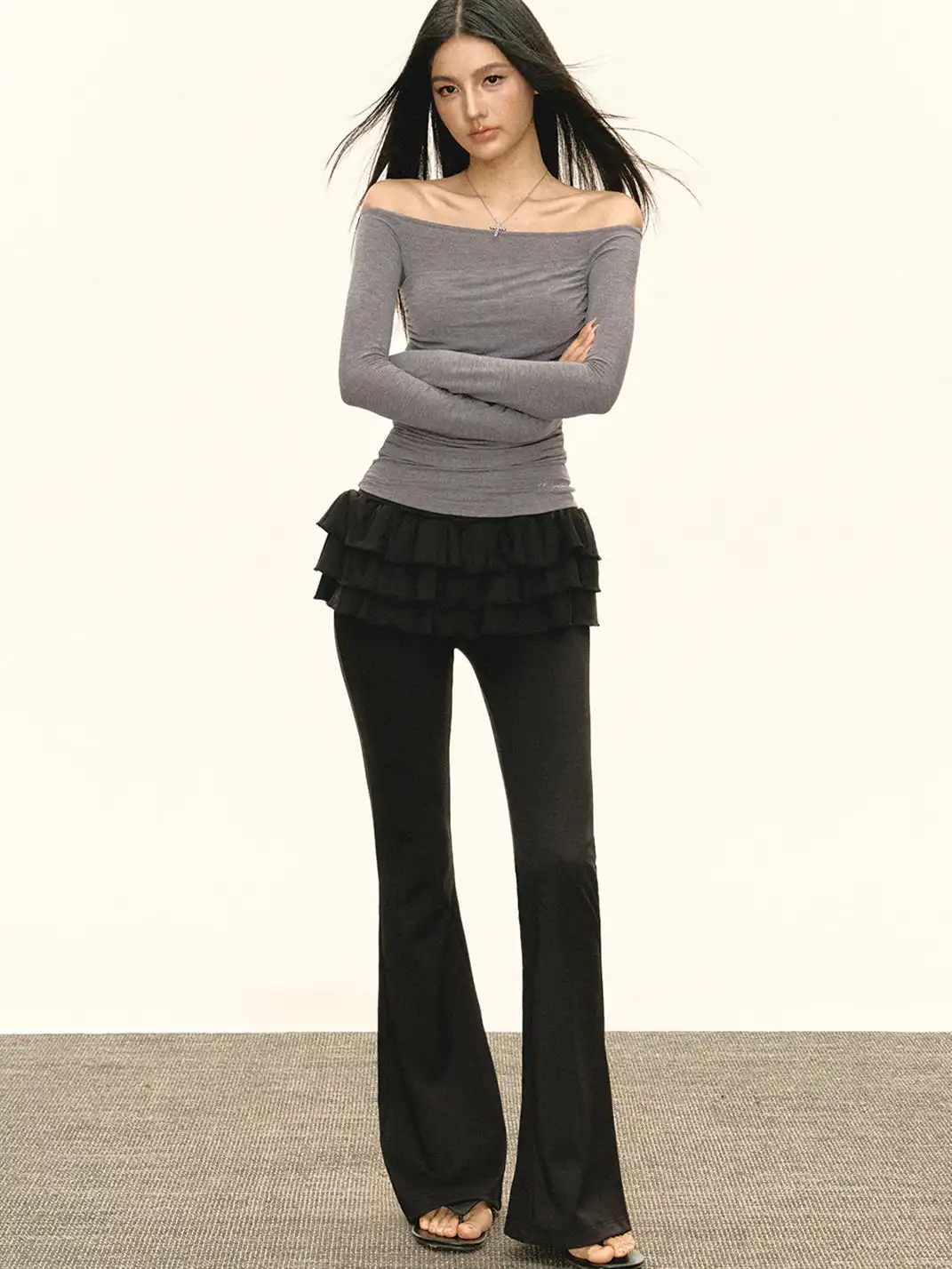ARISEISM | Faux Two-Piece Ruffled Flared Pants