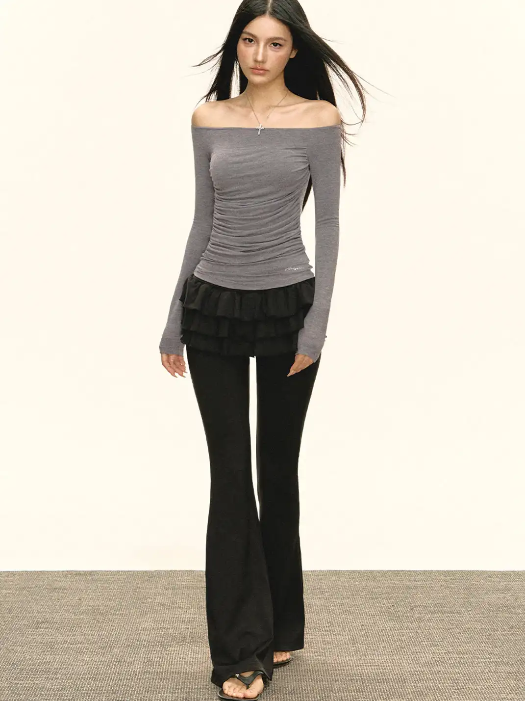 ARISEISM | Faux Two-Piece Ruffled Flared Pants