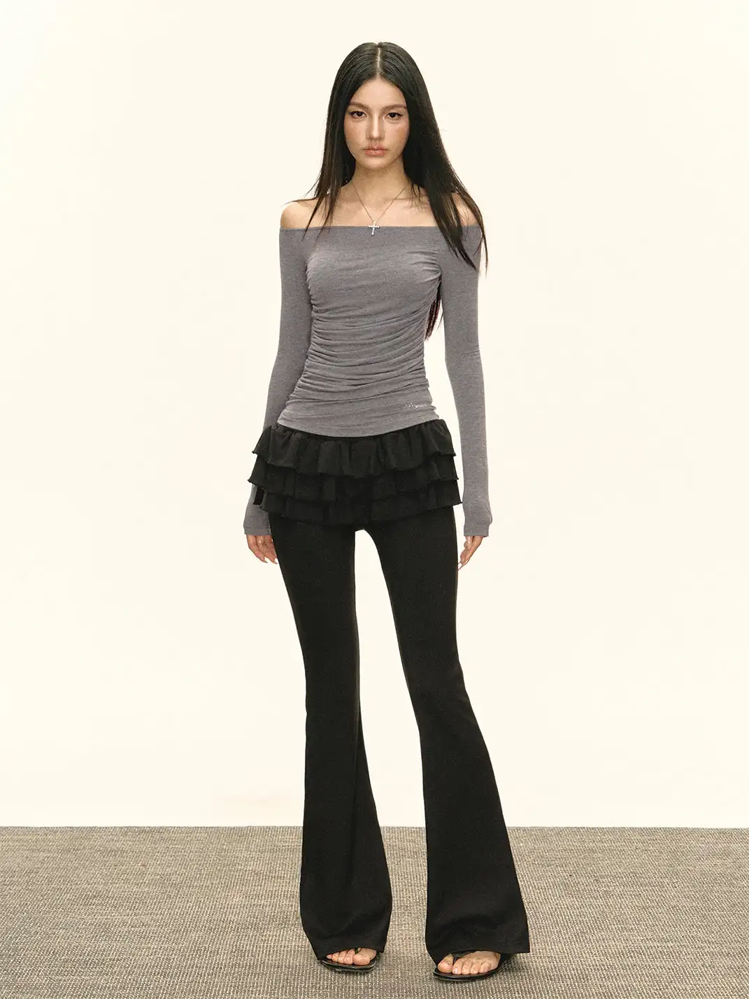 ARISEISM | Faux Two-Piece Ruffled Flared Pants