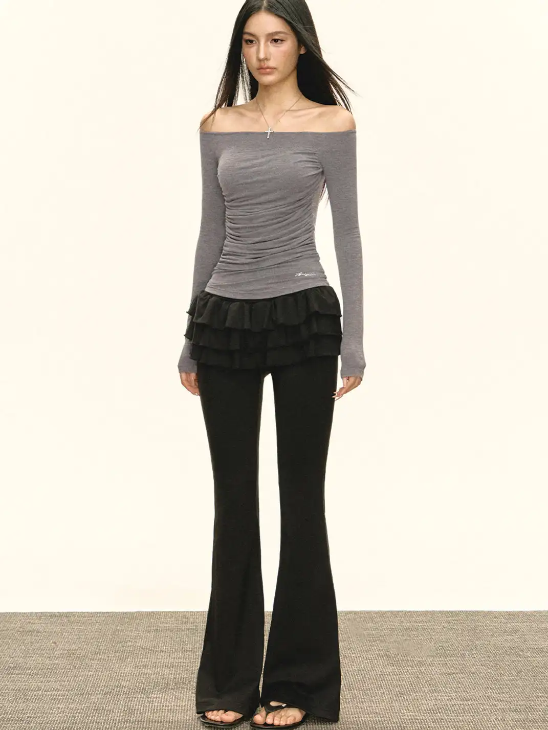 ARISEISM | Faux Two-Piece Ruffled Flared Pants