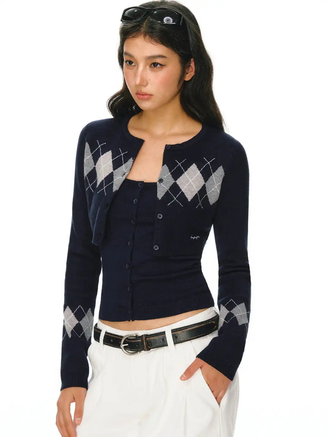 ARISEISM | Diamond Pattern Two-Piece Knit Sweater