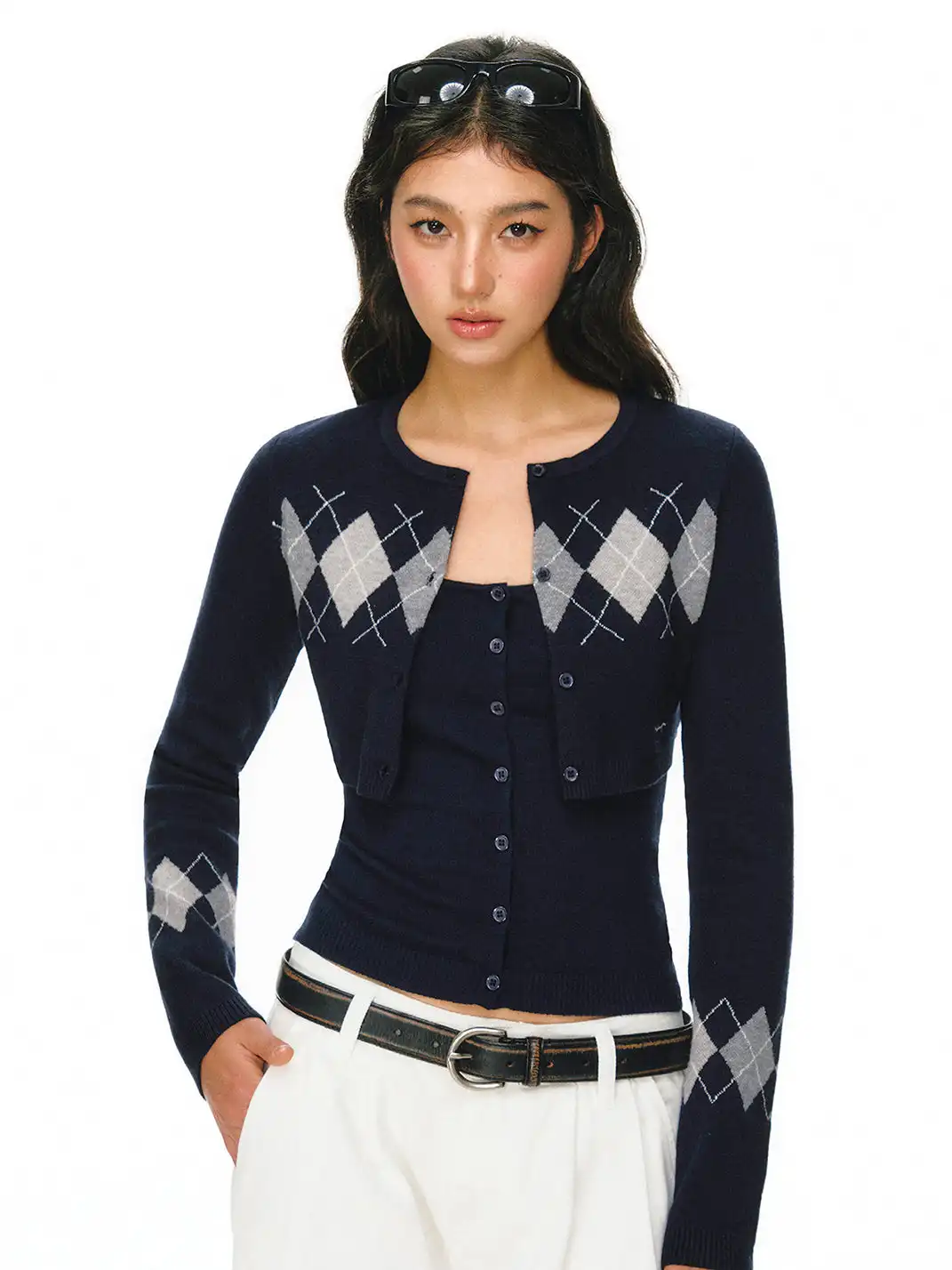 ARISEISM | Diamond Pattern Two-Piece Knit Sweater
